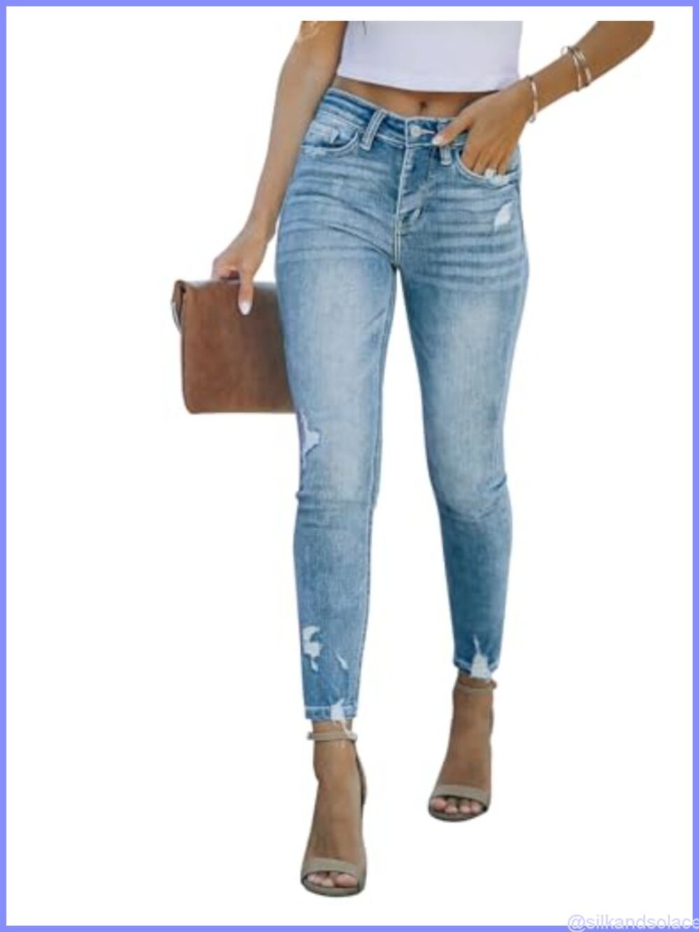 Women's Ripped Skinny Jeans Distressed Stretchy Denim Pants